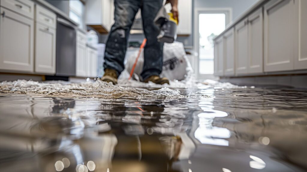 Water damage on flooring inside a home