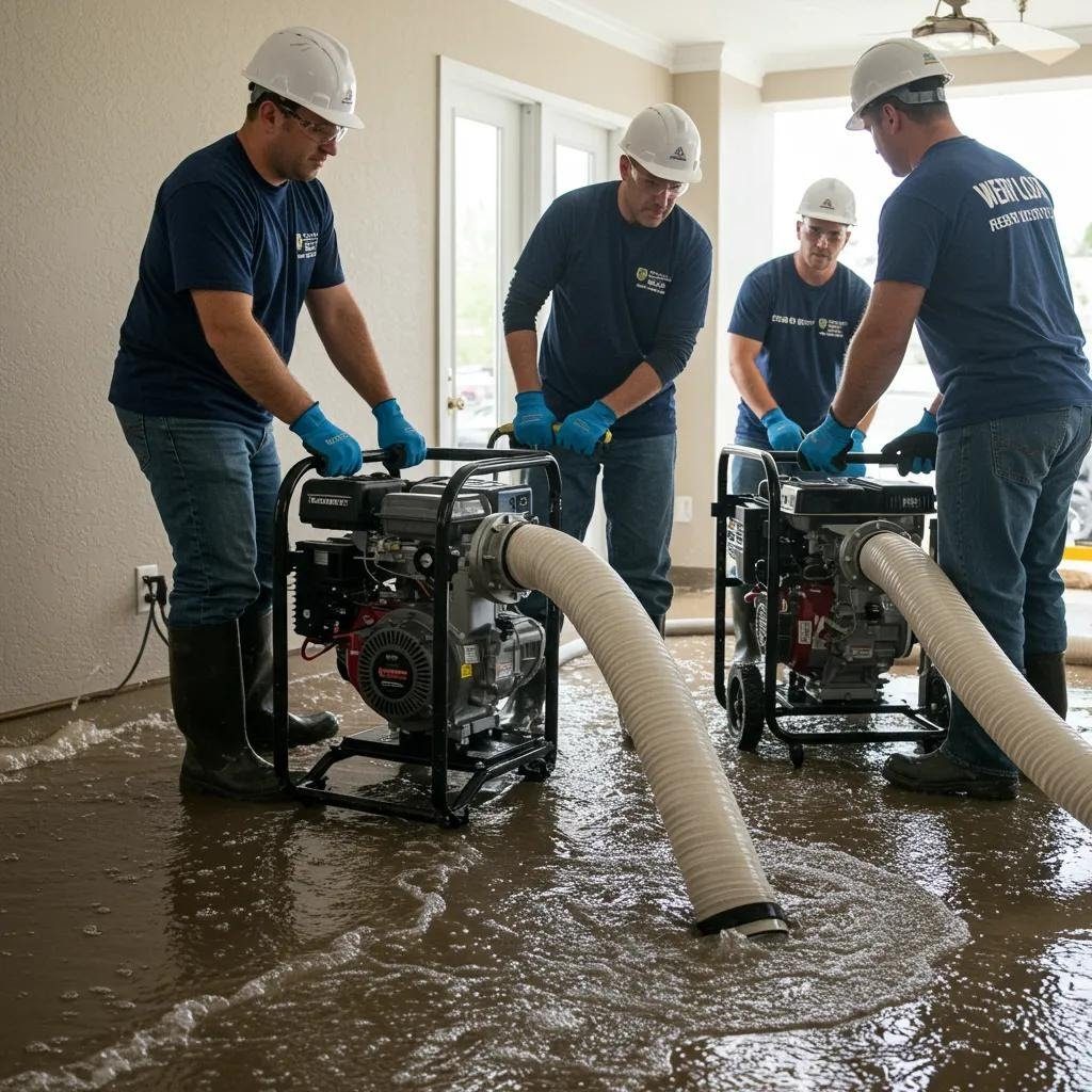 Crew using pumps to remove standing water
